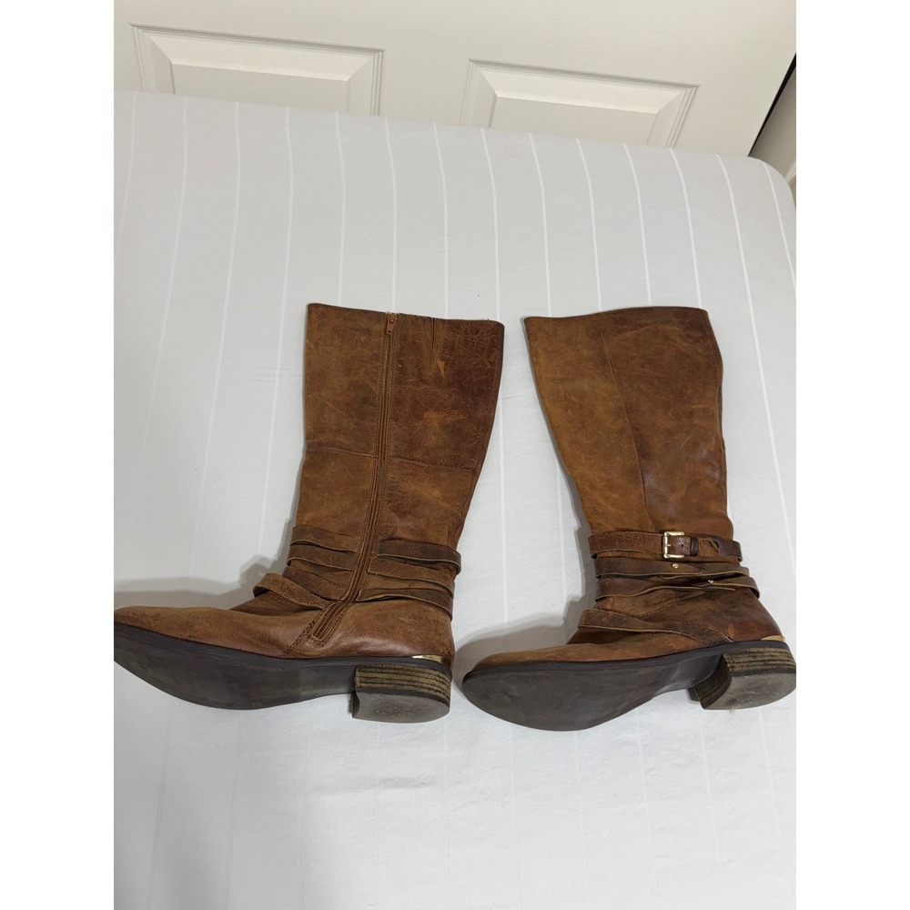 Steve Madden Albany Dark Cuoio Brown Leather Tall Buckle Boots Women's 11 EU 41
